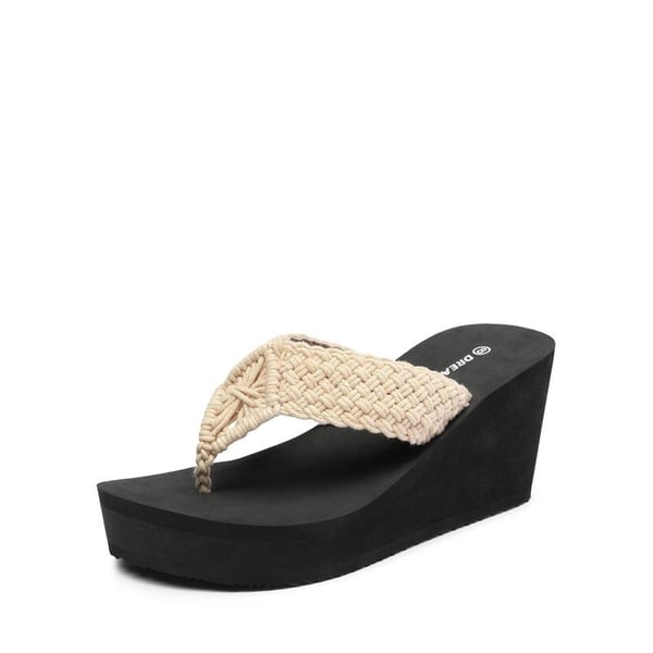 Woven Strap Platform Wedge Flip Flops - NUDE -  0